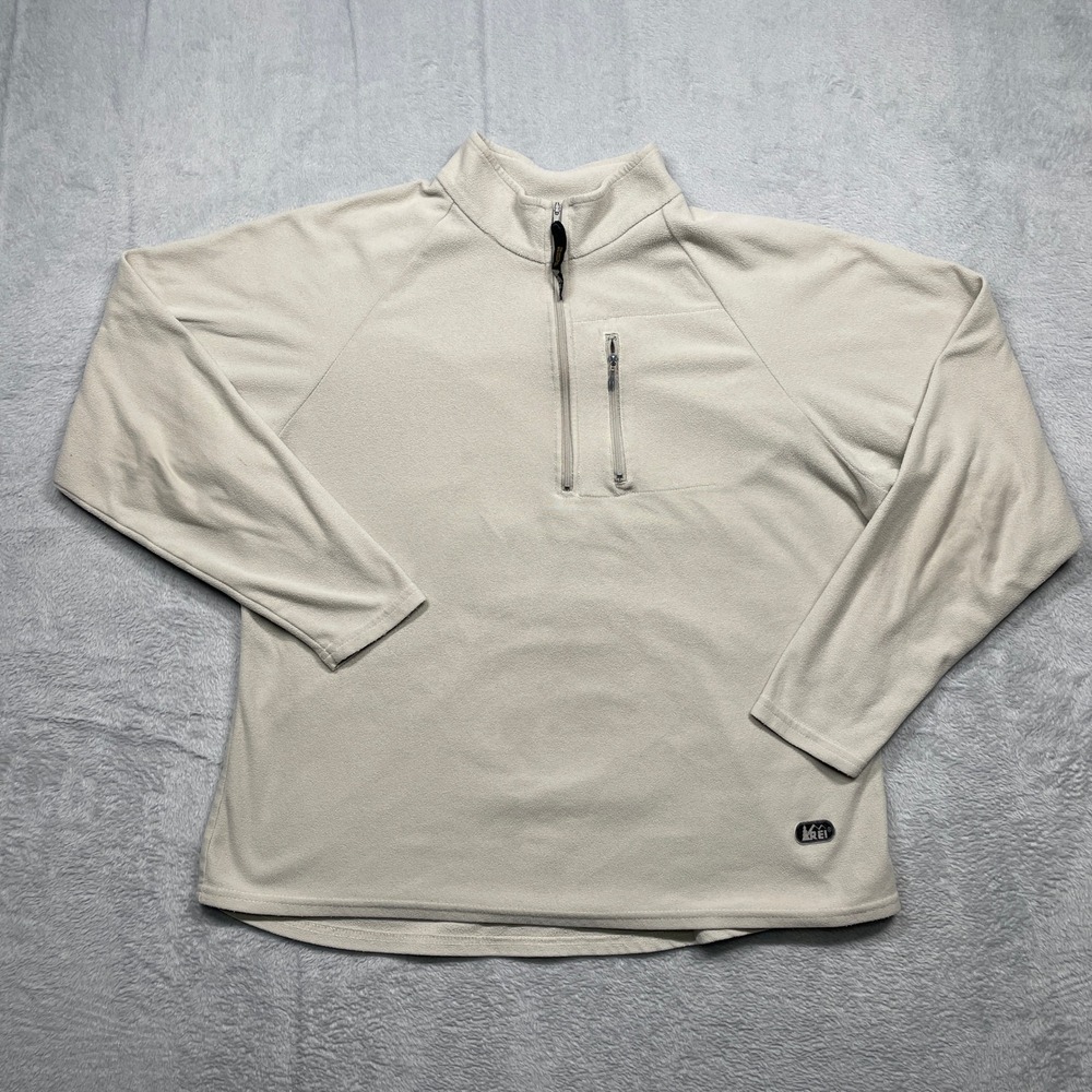 REI Fleece Pullover Women Large Beige 1/4 Zip Raglan Sleeve Made in USA